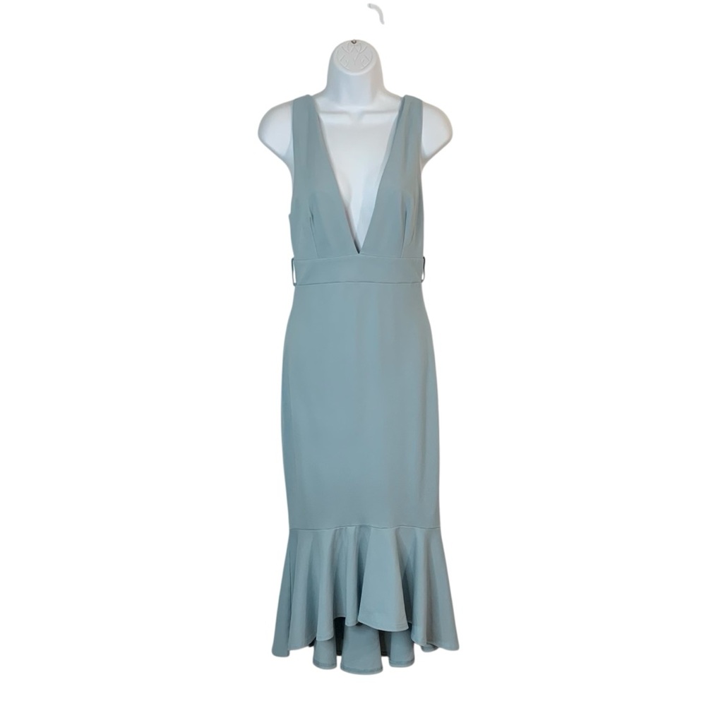 LEÑA Deep V Halter Mermaid Hem Dress Sz M